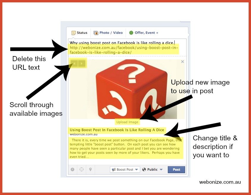 customise facebook link post