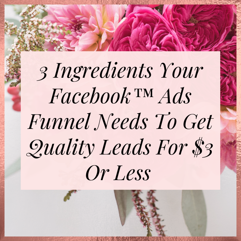 3 Ingredients Your Facebook™ Ads Funnel Needs To Get Quality Leads For $3 or less